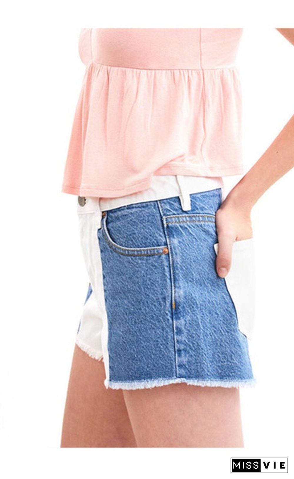 Women Stitched High Stretch Mid Waist Denim Shorts