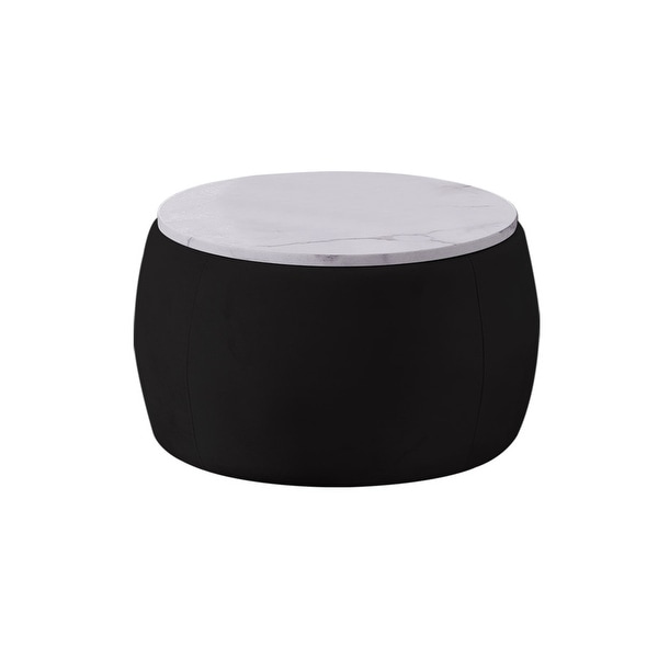 Round Coffee Table Storage Ottoman with Wooden Lid