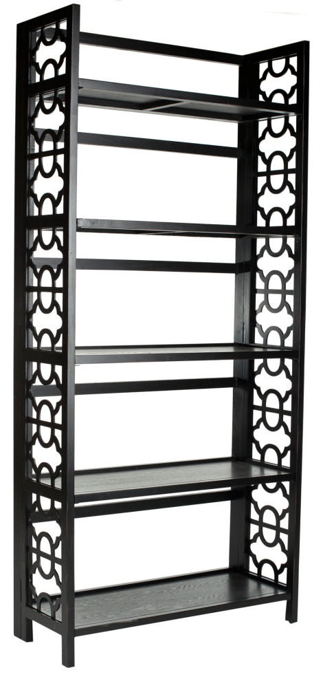 Robin 5 Tier Tall Bookcase Black   Transitional   Bookcases   by Peachtree Fine Furniture  Houzz