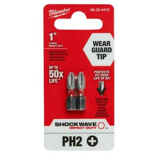 MW SHOCKWAVE Impact Duty 1 in. Phillips #2 Alloy Steel Insert Bit (2-Pack) 48-32-4412