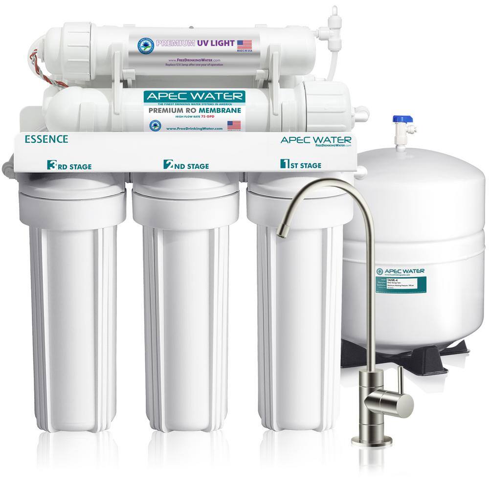 APEC Water Systems Essence Under Counter Reverse Osmosis UV Disinfecting 75 GPD 6-Stage Drinking Water Filtration System ROES-UV75