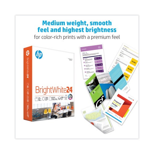 HP Brightwhite24 Paper， 100 Bright， 24lb， 8.5 x 11， Bright White， 500/Ream (203000)