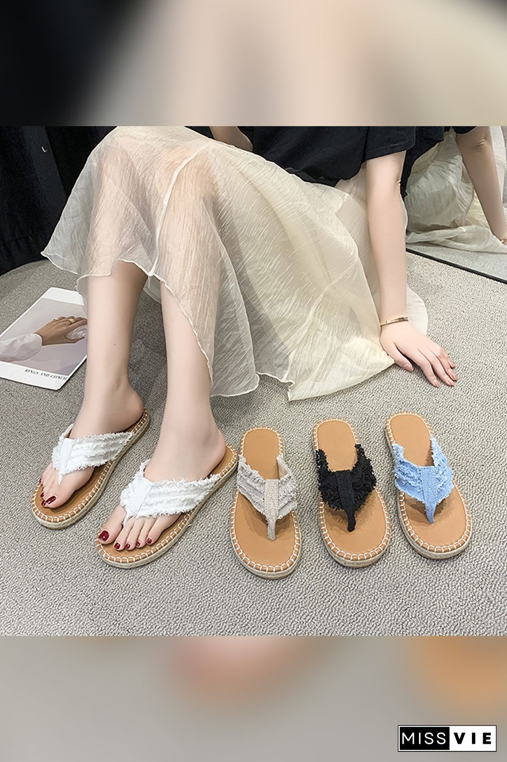 Straw Canvas Flip-flop Sandals Wholesale