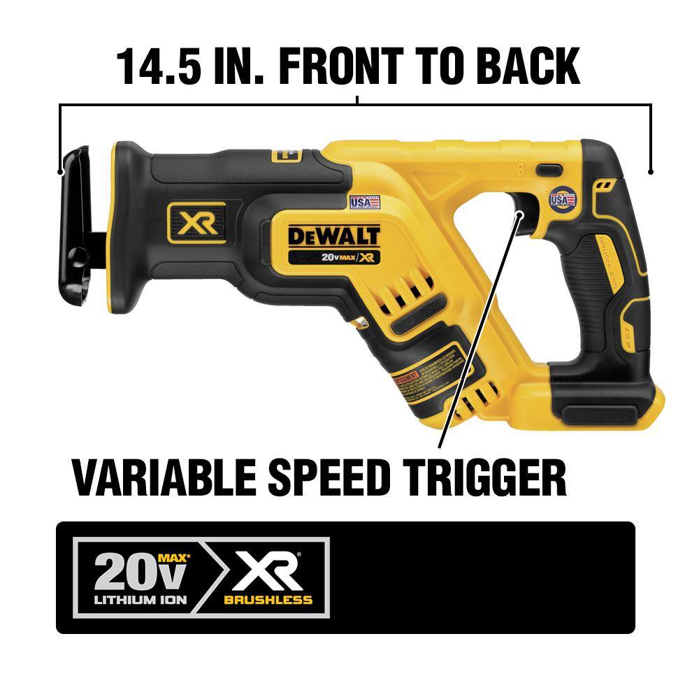 DEWALT DCS367BW240C 20-Volt MAX XR Cordless Brushless Compact Reciprocating Saw with (1) 20-Volt Battery 4.0Ah and Charger