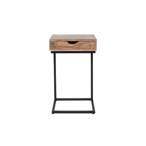 Preda Modern Mango Wood and Iron Accent C Table with Storage Drawer