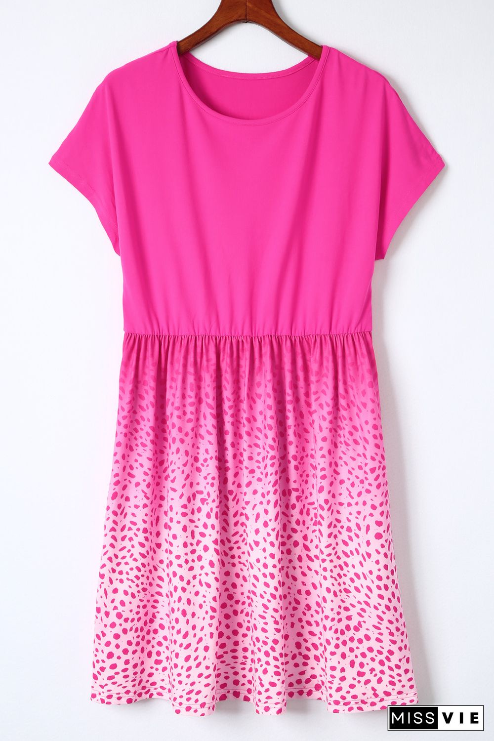 Rose Dotted Contrast Casual Pocket T Shirt Dress