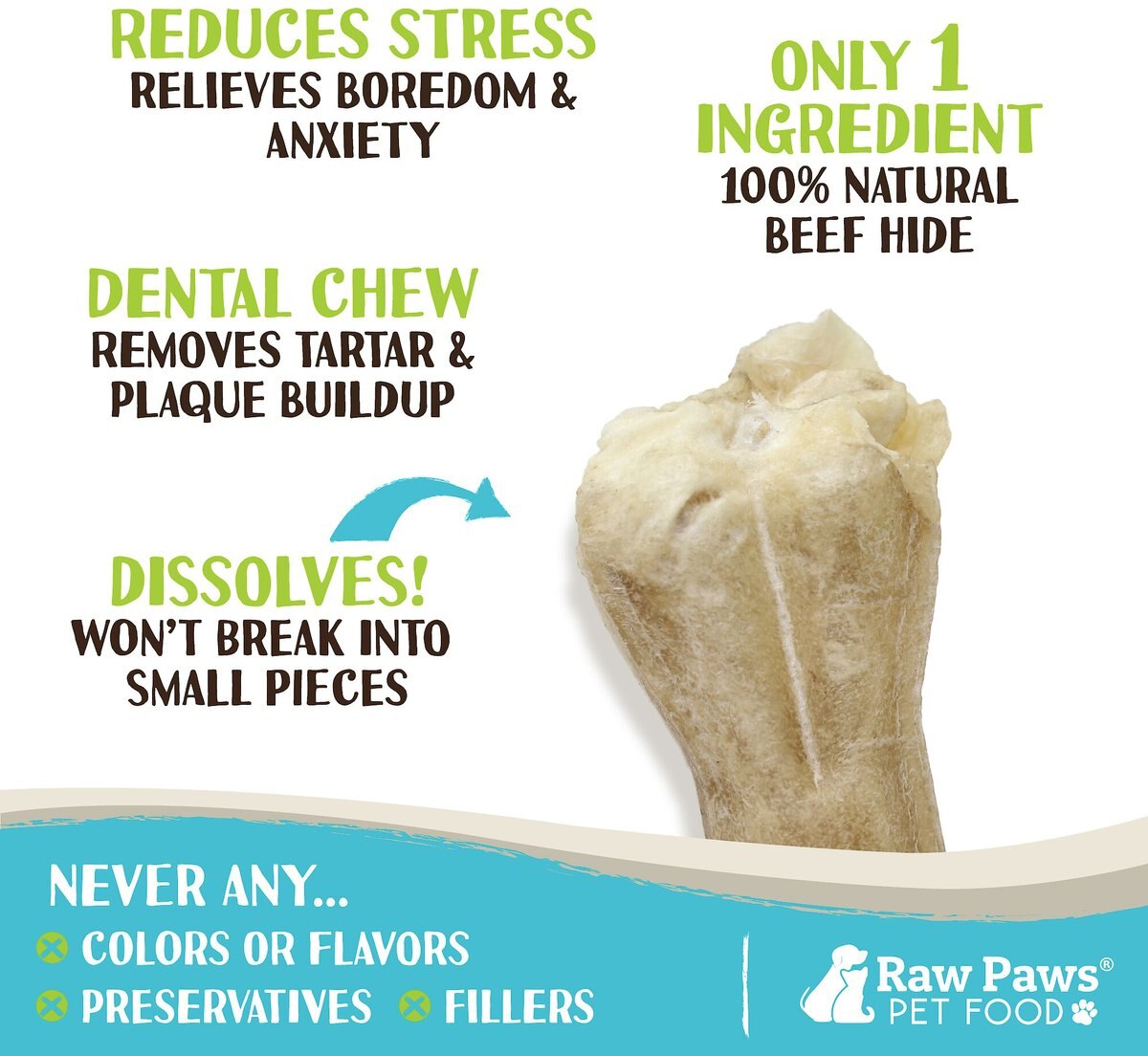 Raw Paws Compressed Rawhide Bone Dog Treats， 6-in