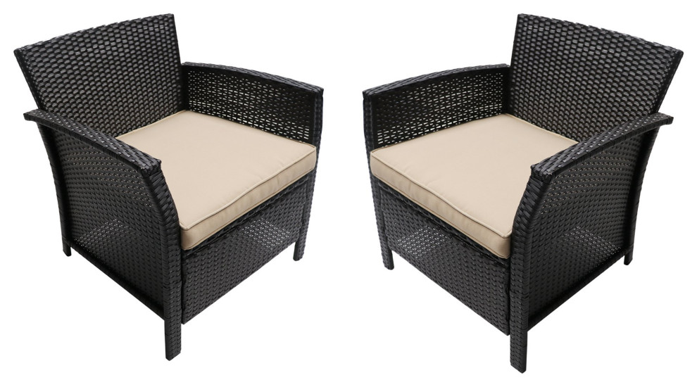 Set of 2  Patio Chair  Wicker Covered Frame With Flat Arms and Cushion   Tropical   Outdoor Lounge Chairs   by Declusia  Houzz