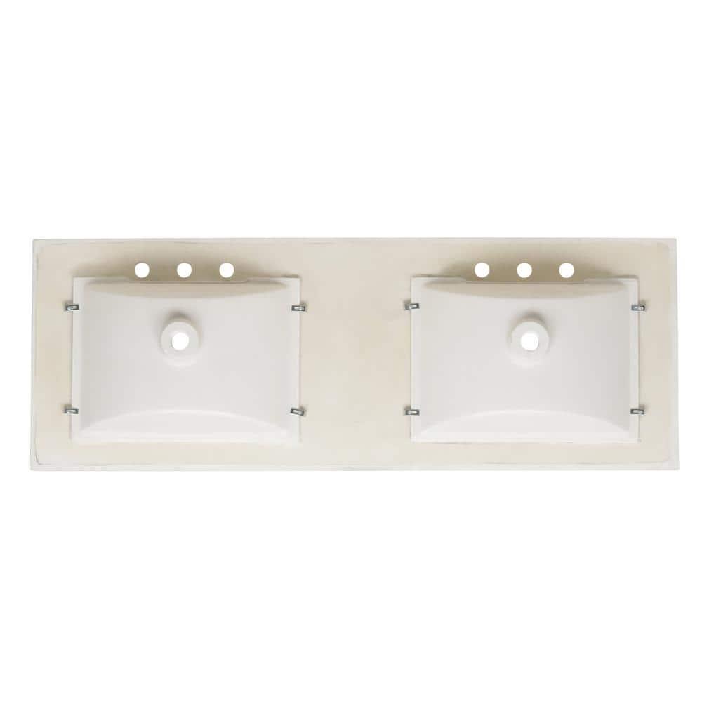 Home Decorators Collection 61 in W x 22 in D Stone Effects Cultured Marble Double Sink Vanity Top in Pulsar with Undermount White Sinks