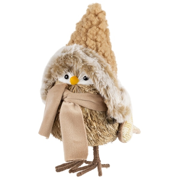 Woodland Bird in Winter Hat Christmas Figurine