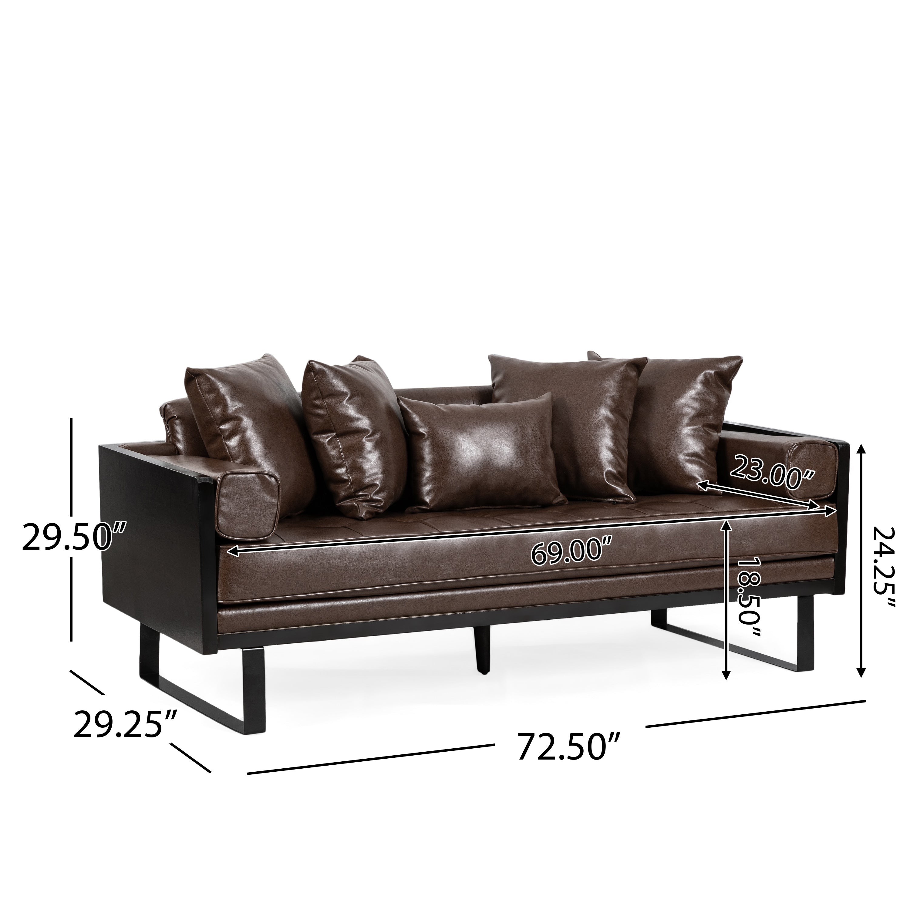 Manbow Contemporary Faux Leather Upholstered Oversized Loveseat with Accent Pillows