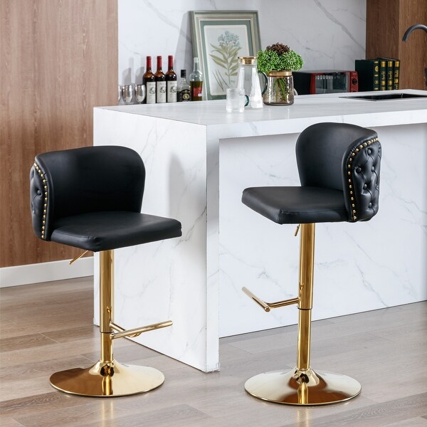 Set of 2 PU Leather Swivel Barstools with Adjusatble Seat Height