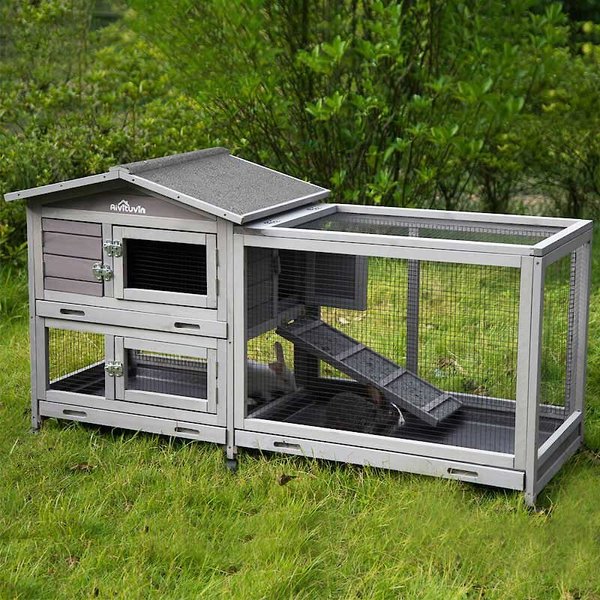 Aivituvin 33.5-in Indoor and Outdoor Ashpalt Roof Wheeled Rabbit Hutch