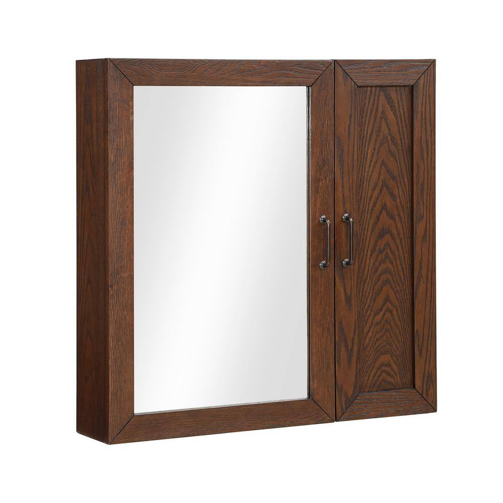 Home Decorators Collection Alster 30 in. W x 6.5 in. D x 30 in. H Rectangular Brown Oak Surface Mount Medicine Cabinet with Mirror TJ-0401MC3030BR