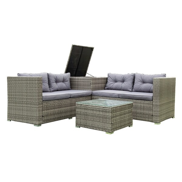 4 Piece Patio Sectional Wicker Rattan Outdoor Furniture Sofa Set - Overstock - 37256372