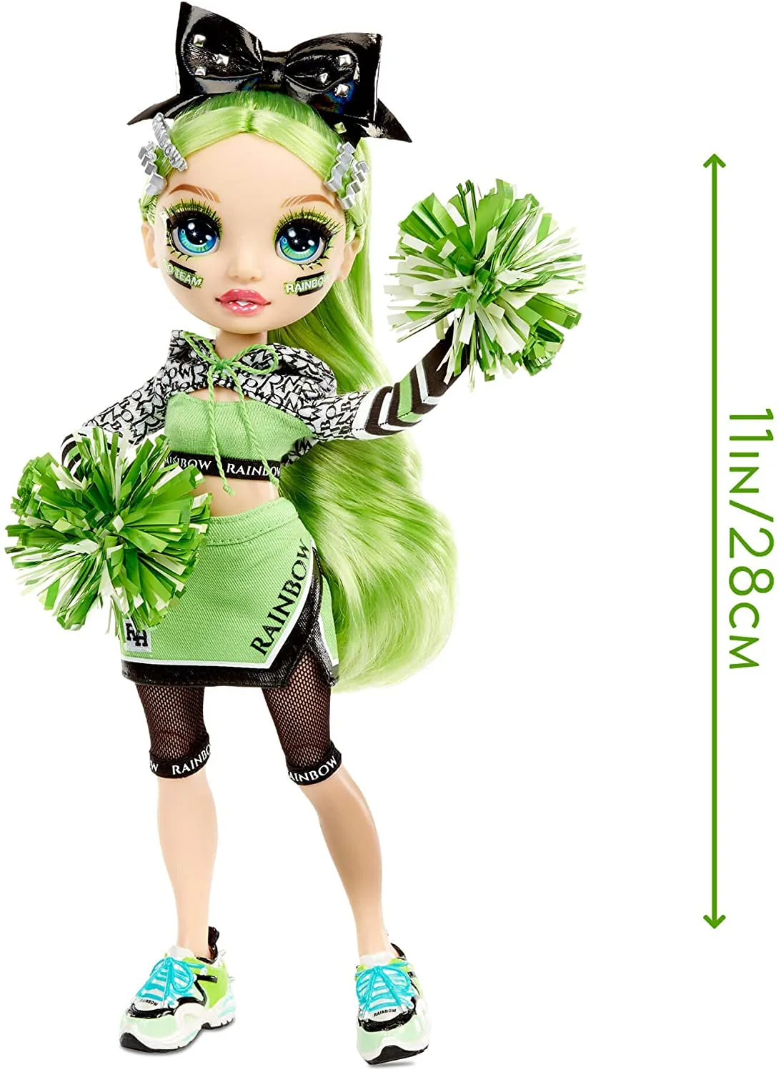 Rainbow High Cheer Jade Hunter Cheerleader Fashion Doll， 2 Pom