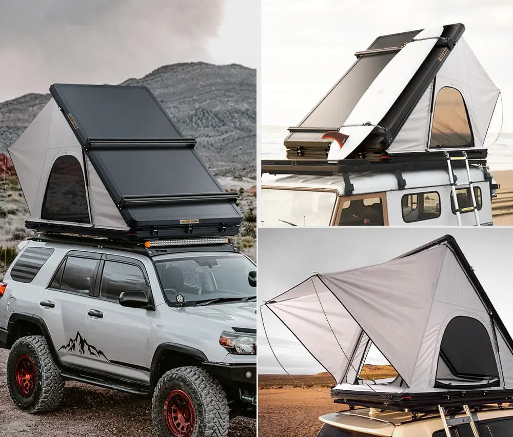 2023 New Custom Triangle Aluminum Roof Top Tent Super Light Rooftop Outdoor Tents Waterproof Camping Foldable Awning for Car SUV