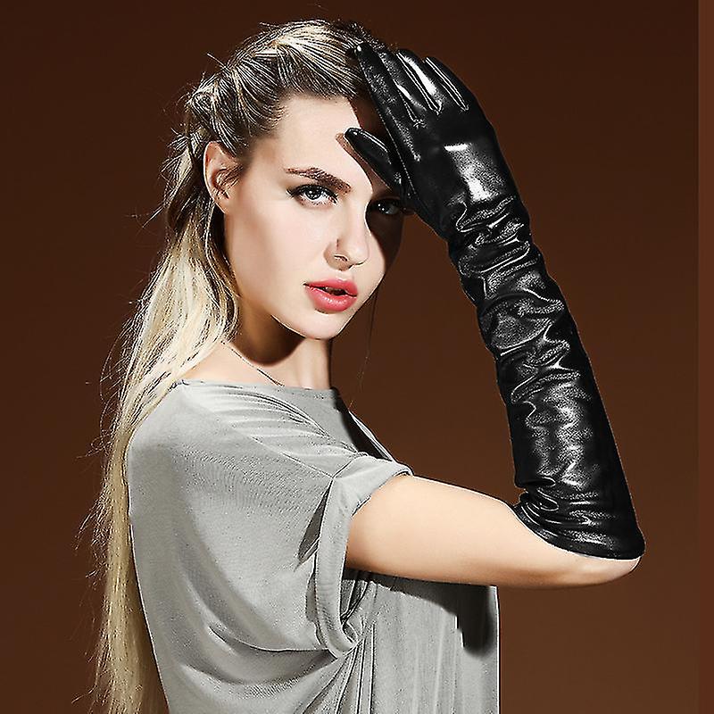 Women's Long Leather Gloves Winter Touchscreen Opera Evening Dress Driving Elbow Length Glove For Ladies1setblack