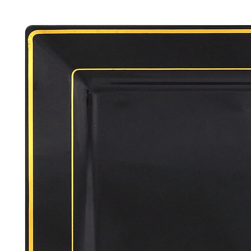 Square Shiny Edge Rim Disposable Plastic Plate Packs   Party Supplies