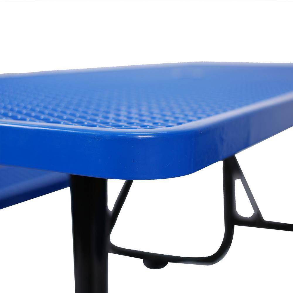 Afoxsos 6 ft. Blue Rectangular Outdoor Carbon Steel Picnic Table with Umbrella Pole DJHX015