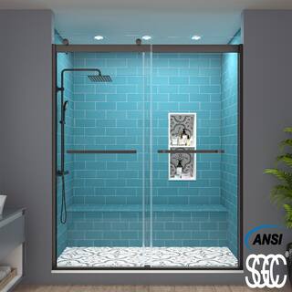 ES-DIY 56 in. W - 60 in. W x 74 in. H Sliding Semi-Frameless Shower Door in Matte Black Finish with Clear Glass KJJSSD6074DW08BL1