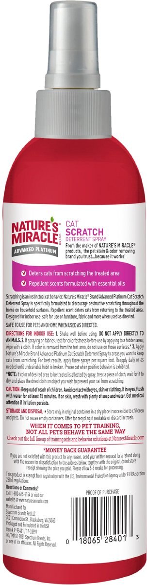 Nature's Miracle Advanced Platinum Cat Scratch Deterrent Spray， 8-oz bottle