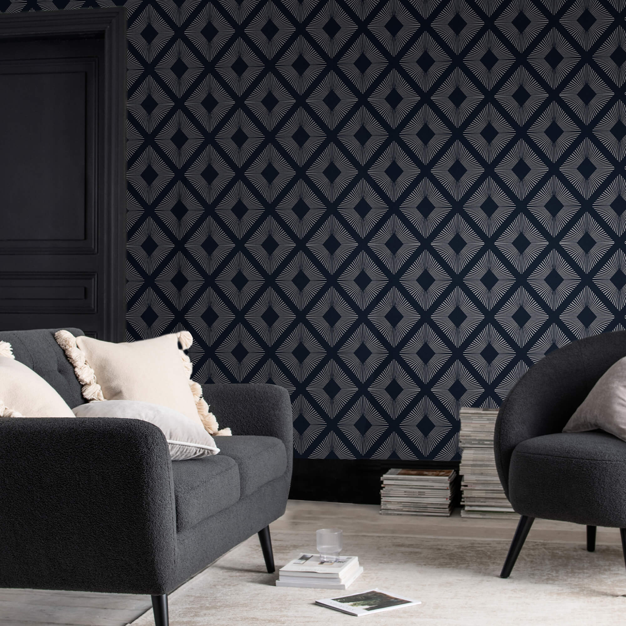 NEXT Deco Triangle Navy Wallpaper