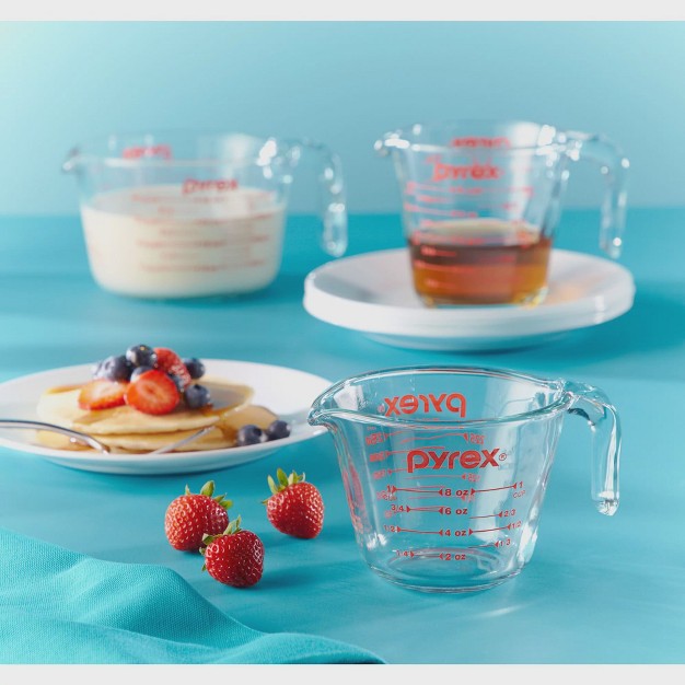 Pyrex Prepware 1 cup Glass Measuring Cup Clear With Red Measurements Pack Of 2 Cups