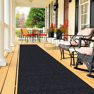 Sweet Home Stores 2 ft. W x 1 2 ft. L Black Ribbed Waterproof Non-Slip Rubber Back Solid Runner Rug Polypropylene Garage Flooring SH-SRT704-2X12