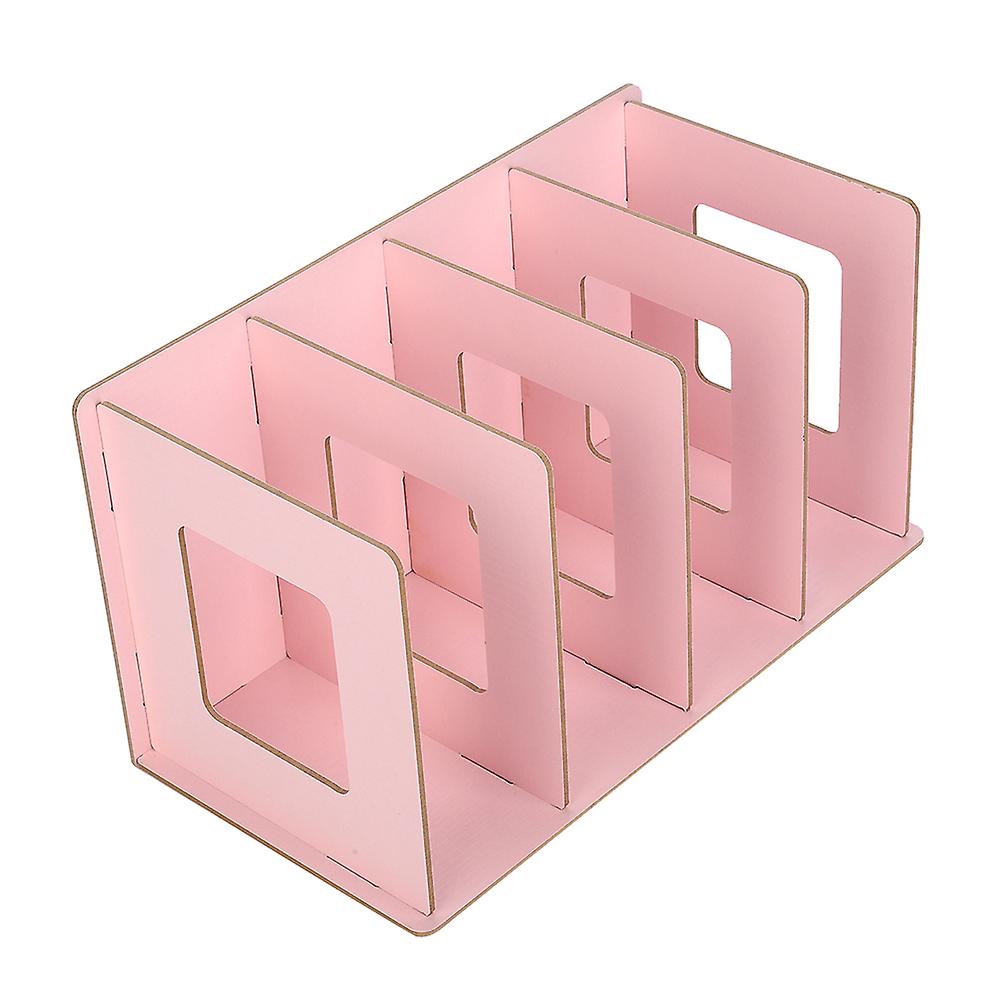 Wooden Diy Desktop Bookshelf Rack Books Dvd Storage Holder For Students Kids Adult (light Pink)
