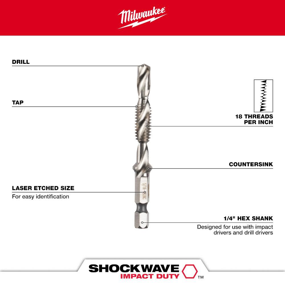 Milwaukee SHOCKWAVE 5/16-18 Impact Drill Tap 48-89-4871 from Milwaukee