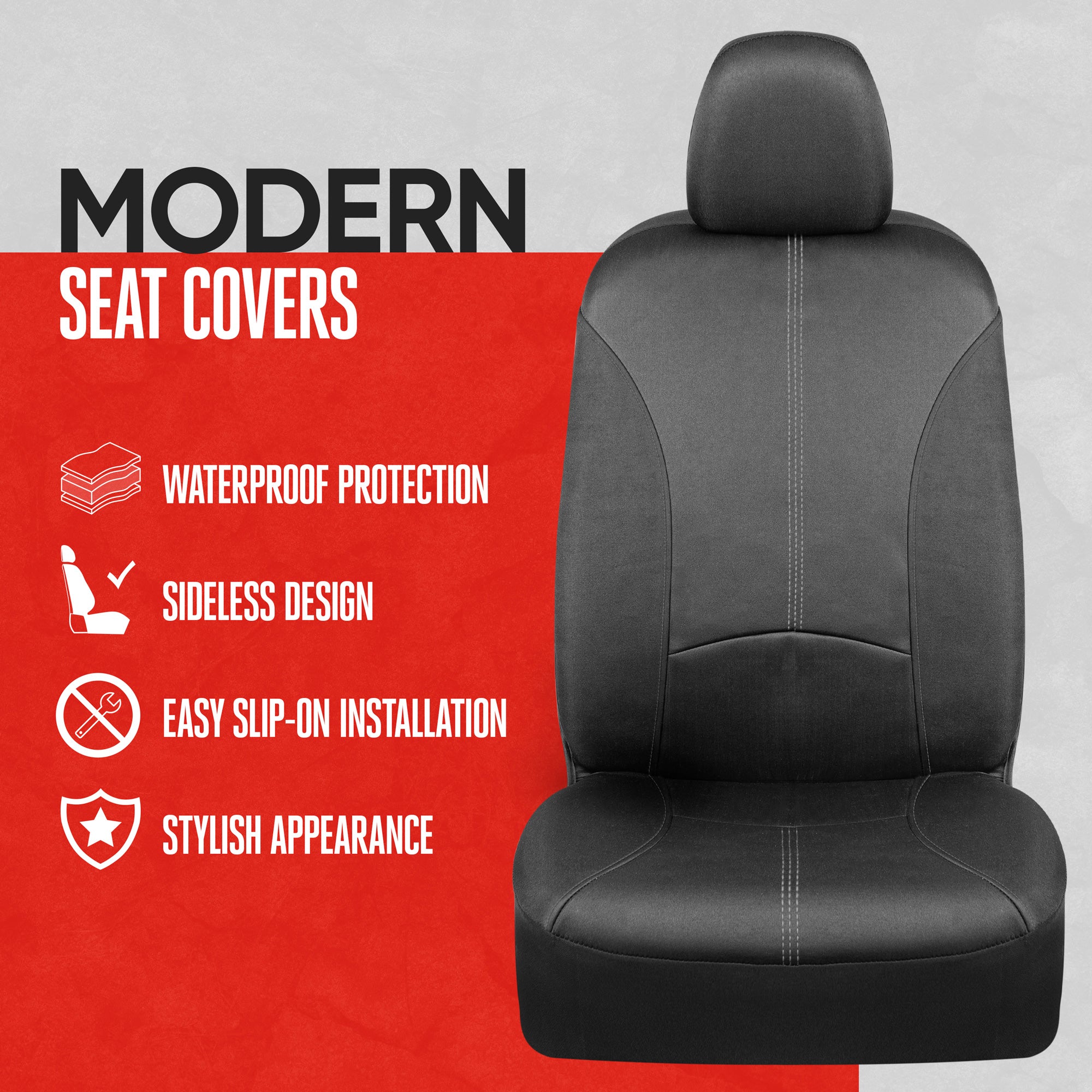 Motor Trend SpillGuard Waterproof Seat Covers for Cars Trucks SUV， 2-Pack Neoprene Car Seat Protectors with Gray Stitching