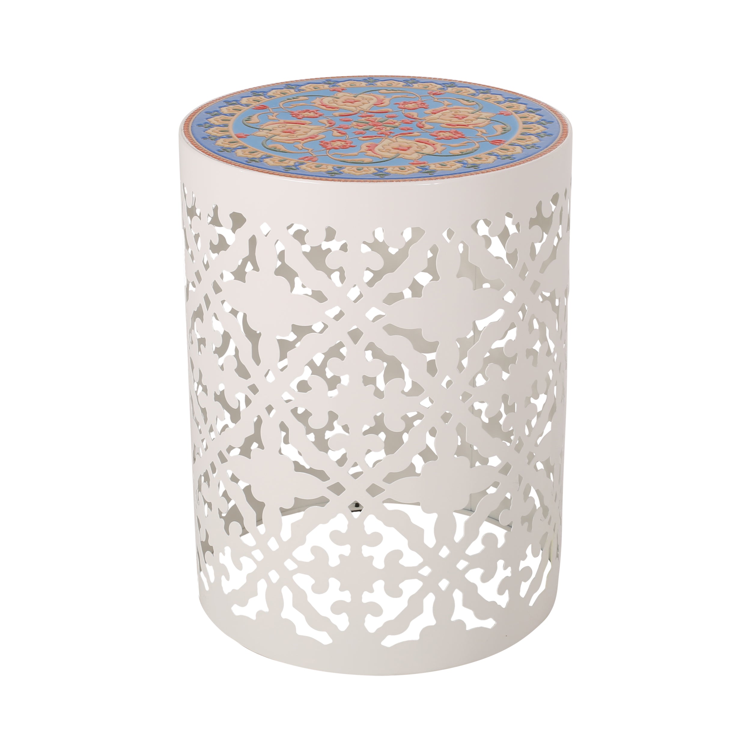 Kenzi Outdoor Lace Cut Side Table with Tile Top