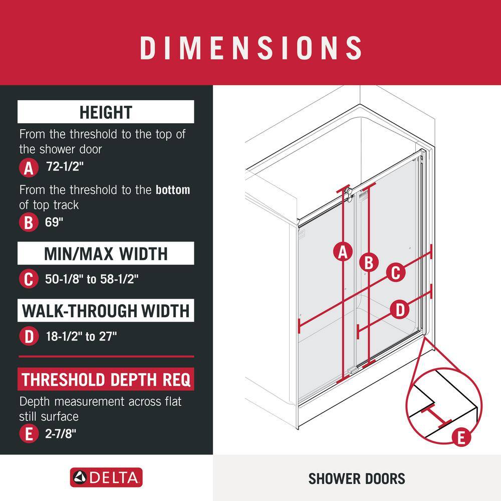 Delta Lyndall 60 x 71 in. Frameless Contemporary Sliding Shower Door in Chrome with Clear Glass 810894