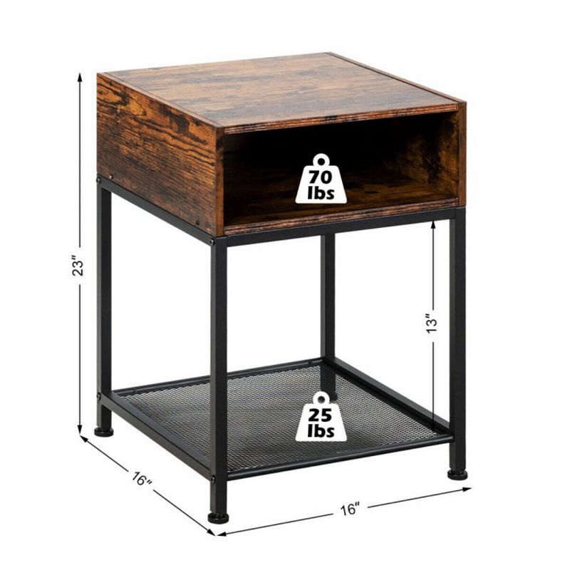 Hivago Industrial Nightstand End Side Table with Mesh Shelf