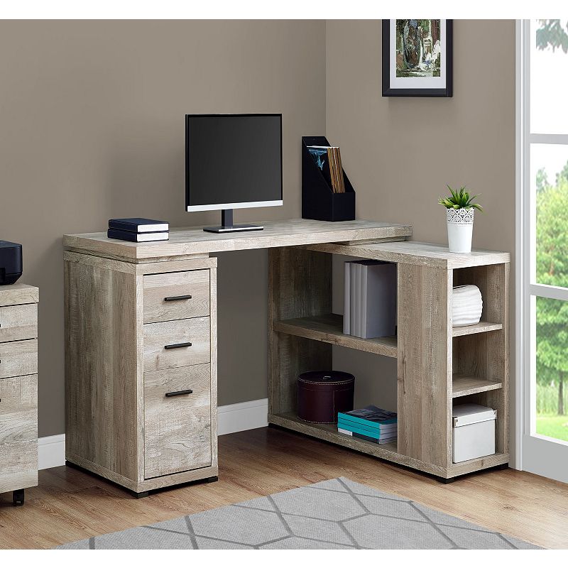 60 Taupe Brown Contemporary L-Shaped Computer Desk