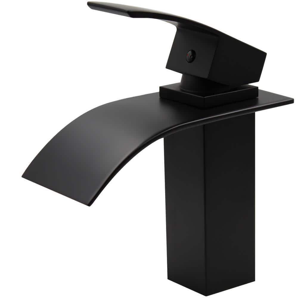 Novatto Remi Single Hole SingleHandle Lav Bathroom Faucet with Waterfall Spout in Matte Black