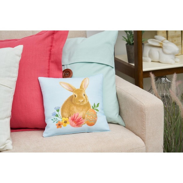 X 10 quot Blue Floral Bunny Woven Throw Pillow