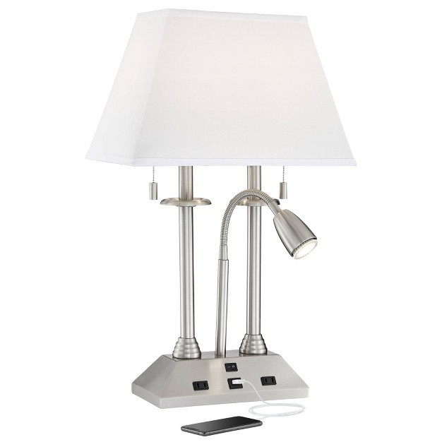 High Brushed Nickel With Usb And Ac Power Outlet In Base Led Reading Light White Shade For Home Desk