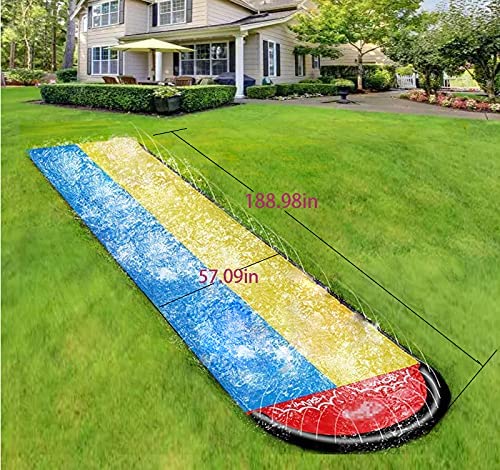 Slip and Slide for Adults Kids Backyard - 16FT Inflatable Water Slide, Giant Racing Lane Lawn Waterslide, Kids Pool Water Slides with Crash pad, Splash Sprinkler-CY