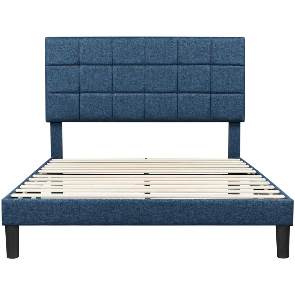 Easyfashion Modern Platform Bed with Wooden Support Slats and Tufted Headboard Navy Blue Full  Crowdfused