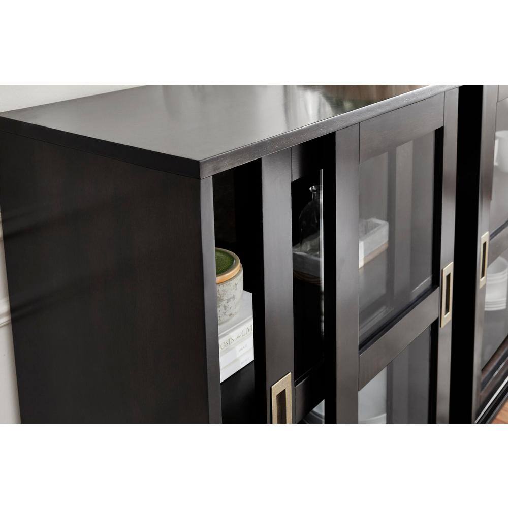 Home Decorators Collection Canonbury Ebony Brown Wood Buffet Table with Glass Doors (55.30 in. W x 34 in. H) SK19239Dr1-E