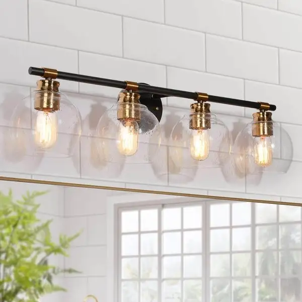 Iain Modern Black 2/3/4-Light Bathroom Vanity Lights Globe Seeded Glass Dimmable Wall Sconces