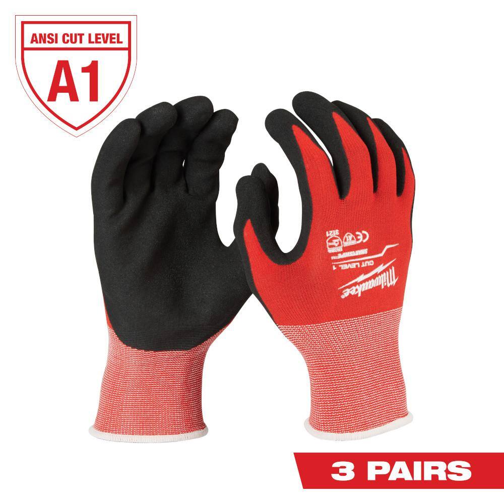 MW Medium Red Nitrile Level 1 Cut Resistant Dipped Work Gloves (3-Pack) 48-22-8901-X3