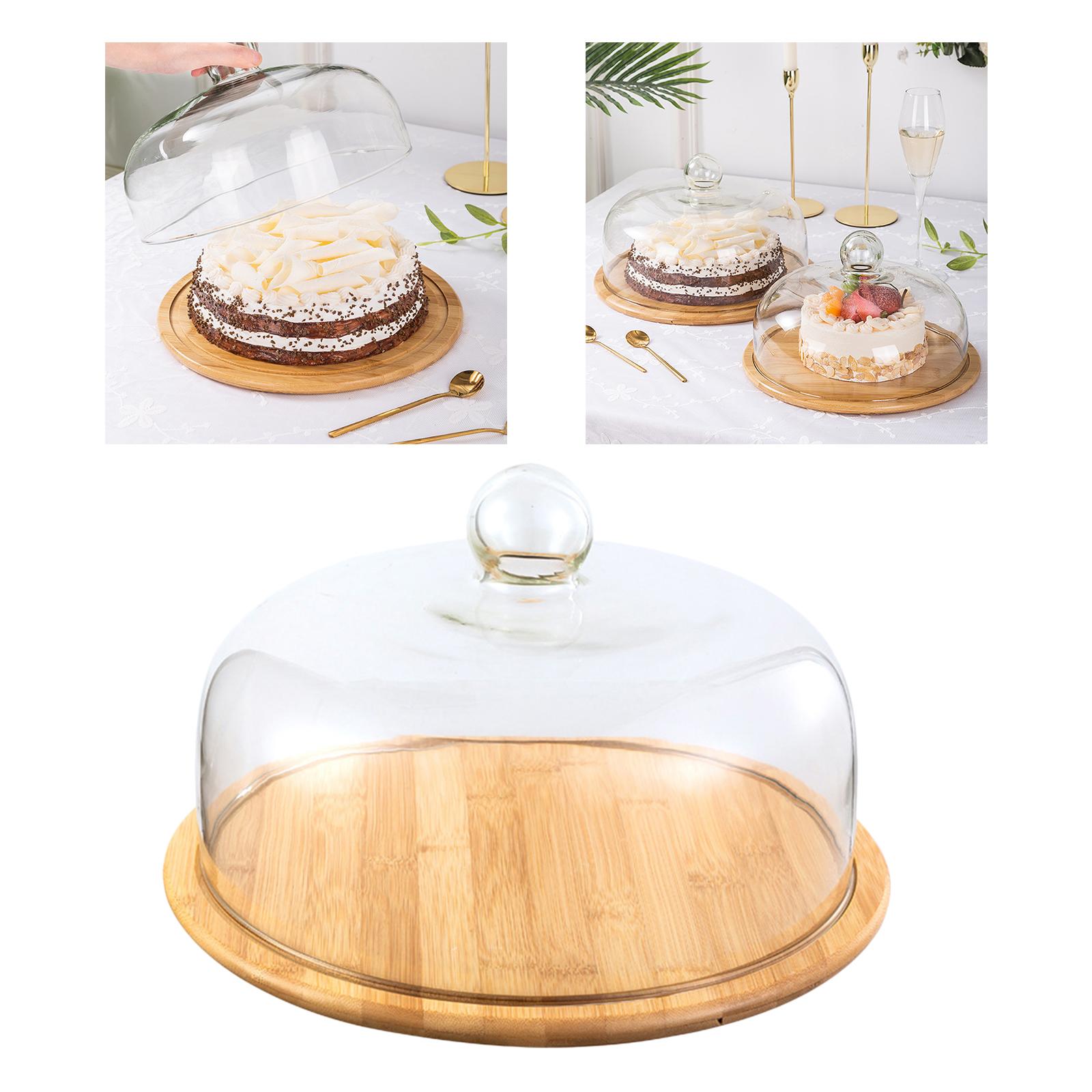 Round Glass Cover Serving Tray Cheese Board Storage Cake Stand Bread Fruit w/ Dome Tableware - 24cm S