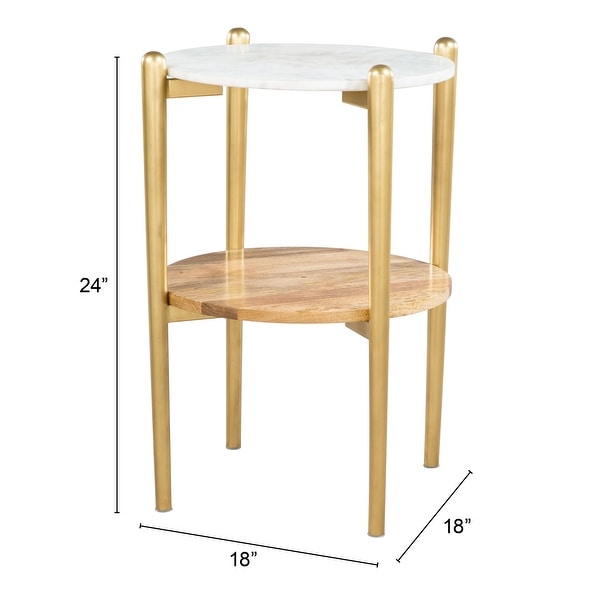 Mina Marble Side Table White and Gold - White， Brown， Gold - 18