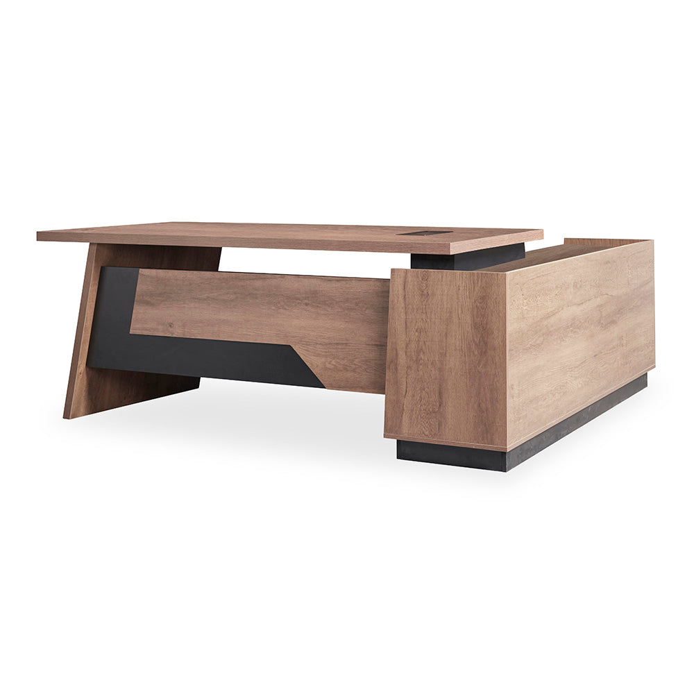 SUTTON Executive Desk with Left Return 180-200cm - Warm Oak & Black