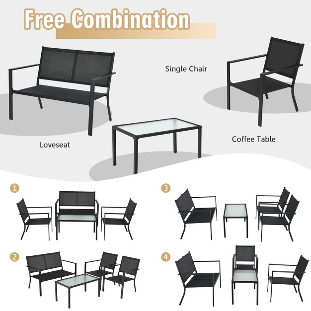 Tangkula 4 Pcs Patio Furniture Set Outdoor Conversation Set W glass Coffee Table Garden Bistro Set Gray