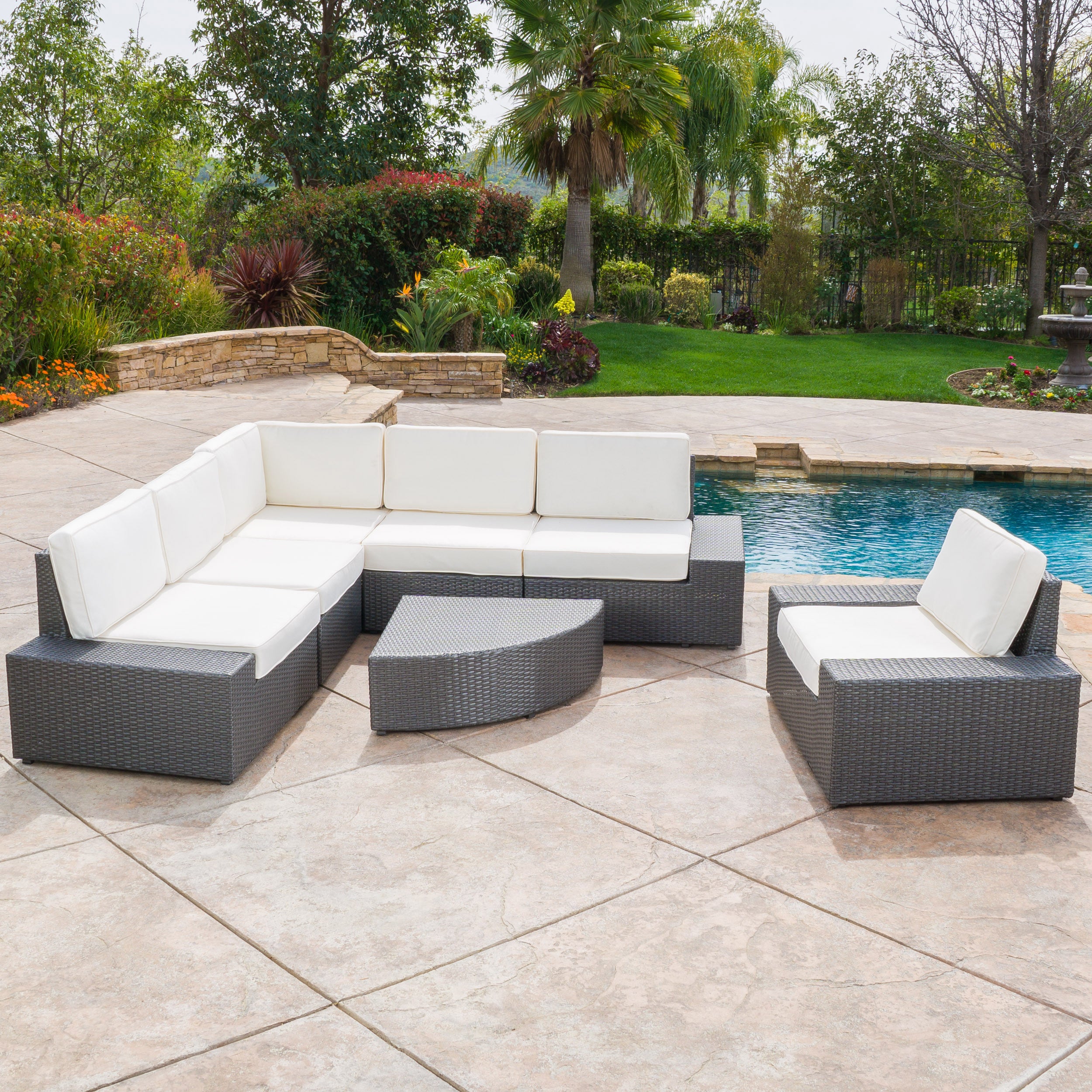 Reddington 7pc Outdoor Grey Wicker Sofa Set w/ Cushions