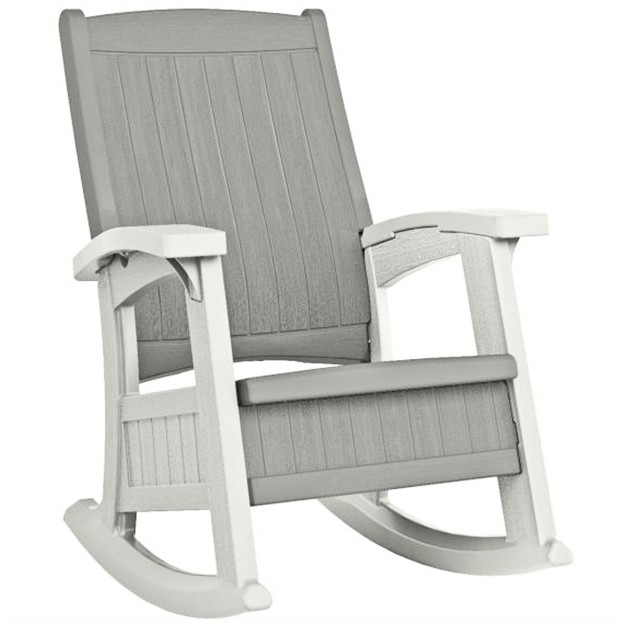 Suncast Outdoor Lightweight Portable Rocking Chair W 7 Gallon In seat Storage Porch Patio Deck Furniture 375 Pound Capacity Dove Gray